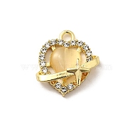 Alloy Pendants, Heart with Star, with Rhinestone & Cat Eye, Rack Plating, Lead Free & Cadmium Free & Nickel Free, Golden , Light Khaki, 17.5x16x5mm, Hole: 2mm(FIND-H015-10G-01)