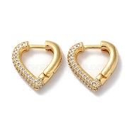 Brass Pave Clear Cubic Zirconia Hoop Earrings, Heart, Real 16K Gold Plated, 16x3.5x15.5mm(EJEW-M258-04G)