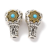 Rack Plating Tibetan Style Alloy 3 Hole Guru Beads, T-Drilled Beads, with Synthetic Turquoise Beads, Antique Silver & Antique Golden, 20x12x10.5mm, Hole: 2mm and 2.5mm(PALLOY-F313-04AS)