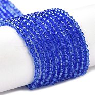 Transparent Glass Beads Strands, Faceted Round, Royal Blue, 2x2mm, Hole: 0.6mm, about 184pcs/strand, 14.49''(36.8cm)(GLAA-H021-03-11)