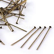 Iron Flat Head Pins, Cadmium Free & Nickel Free & Lead Free, Antique Bronze, 38x0.75~0.8mm, 20 Gauge, about 6400pcs/1000g, Head: 2mm(IFIN-R217-0.7x38-AB-NF)
