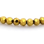 Full Plated Glass Faceted Round Spacer Beads Strands, Golden Plated, 3mm, Hole: 1mm, about 100pcs/strand, 11.5 inch(GLAA-A027-3mm-FP04)