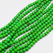 Synthetic Turquoise Beads Strands, Dyed, Round, Lime Green, 4mm, Hole: 1mm, about 110pcs/strand, 15.6 inch(TURQ-G106-4mm-02B)