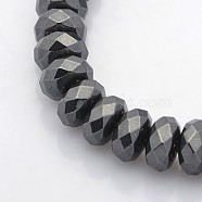 Non-magnetic Synthetic Hematite Beads Strands, Faceted Rondelle Beads, Black, 8x5mm, Hole: 1mm, about 89pcs/strand, 15.7 inch(G-J233-01)