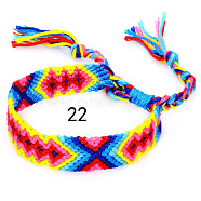 Cotton Braided Rhombus Pattern Cord Bracelet, Ethnic Tribal Adjustable Brazilian Bracelet for Women, FireBrick, 5-7/8~14-1/8 inch(15~36cm)(FIND-PW0013-003A-22)