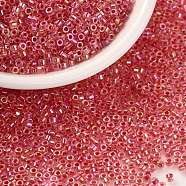 Cylinder Seed Beads, Uniform Size, Transparent Colours Rainbow, FireBrick, 2x1.3~1.5mm, Hole: 0.8~1mm, about 80000pcs/bag, 450g/bag(SEED-H001-A02)