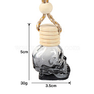 Skull Shape Glass Perfume Bottles Air Freshener Diffuser Bottle Hanging Ornament, with Wood Bead, for Car Rear View Mirror Decoration, Black, 3.5x5cm, Capacity: 8ml(0.27fl. oz)(PW-WG86706-01)