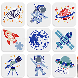 US 1 Set Space Theme PET Hollow Out Drawing Painting Stencils, for DIY Scrapbook, Photo Album, with 1Pc Art Paint Brushes, Planet, 150x150mm, 9pcs/set(DIY-MA0004-20)