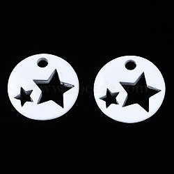 Spray Painted Brass Charms, Flat Round with Star, White, 14.5x14.5x2.5mm, Hole: 2mm(KK-Q252-003J)