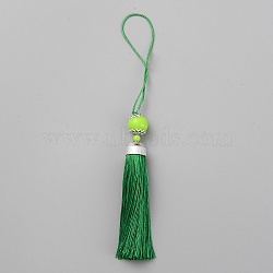 Polyester Tassel Big Pendants Decorations, with Acrylic Beaded and Platinum Alloy Findings, Green, 188mm(HJEW-TAC0019-01G)