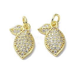 Rack Plating Brass Micro Pave Clear Cubic Zirconia Pendants, Long-Lasting Plated, Lead Free & Cadmium Free, Leaf, Real 18K Gold Plated, 14.5x10.5x2.5mm, Hole: 5mm(KK-R157-08G)