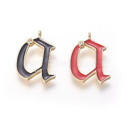 Brass Pendants, with Cubic Zirconia and Enamel, Letter A, Golden, Mixed Color, 23.5x16x1.5mm, Hole: 1.6mm(KK-E770-A-G)