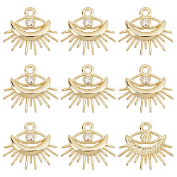 30Pcs Rack Plating Alloy Pendants, with Crystal Rhinestone, Cadmium Free & Nickel Free & Lead Free, Eye, Light Gold, 17.5x20x2.5mm, Hole: 1.8mm, 30pcs/box(FIND-SC0003-86)