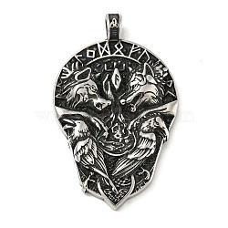 316 Surgical Stainless Steel Pendants, Antique Silver, Wolf, 54x33x5.5mm, Hole: 4.5mm(STAS-Z073-75AS-01)