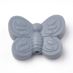 Food Grade Eco-Friendly Silicone Focal Beads, Chewing Beads For Teethers, DIY Nursing Necklaces Making, Butterfly, Gray, 20x25x6mm, Hole: 2mm(SIL-N001-01A)