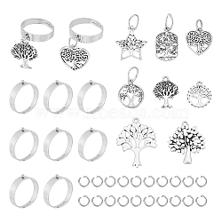 DIY Charms Adjustable Ring Making Kit, Including Tree & Star & Rectangle Alloy Pendants, Stainless Steel Finger Ring Components & Jump Rings, Mixed Color, 36Pcs/box(DIY-UN0004-87)