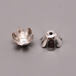 6-Petal Iron Bead Caps, Flower, Silver, 10x6.2mm, Hole: 1.6mm, inner diameter: 10mm, about 50pcs/bag(IFIN-CJC0005-06S)