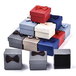 Cardboard Ring Boxes, with Bowknot Ribbon Outside and Black Sponge Inside, Square, Mixed Color, 5~5.3x5~5.3x3.8~4cm(CBOX-N013-003)