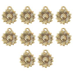 Sunflower Tibetan Style Alloy Pendants, Cadmium Free & Lead Free, Antique Golden, 18x15.5x2.5mm, Hole: 2mm(TIBEP-YW0001-52AG)