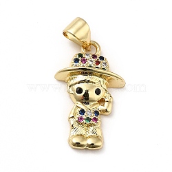 Brass Micro Pave Cubic Zirconia Pendants, Long-Lasting Plated, Real 18K Gold Plated, Boy, Colorful, 20x12x4mm, Hole: 3.5x4mm(KK-H433-11B-G)