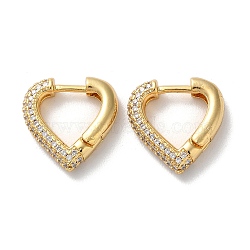 Brass Pave Clear Cubic Zirconia Hoop Earrings, Heart, Real 16K Gold Plated, 16x3.5x15.5mm(EJEW-M258-04G)