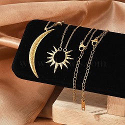 304 Stainless Steel Stackable Double Layer Pendant Necklaces for Women, Real 18K Gold Plated, Moon Sun, 18.27~18.74 inch(46.4~47.6cm), 2pcs/set(NJEW-S435-02G-D)