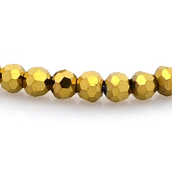 Full Plated Glass Faceted Round Spacer Beads Strands, Golden Plated, 3mm, Hole: 1mm, about 100pcs/strand, 11.5 inch(GLAA-A027-3mm-FP04)