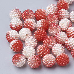 Imitation Pearl Acrylic Beads, Berry Beads, Combined Beads, Rainbow Gradient Mermaid Pearl Beads, Round, Red, 10mm, Hole: 1mm, about 200pcs/bag(OACR-T004-10mm-10)