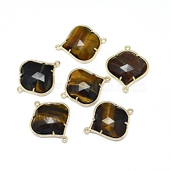 Natural Tiger Eye Links connectors, with Golden Tone Brass Findings, Faceted, 26x21.5x5.5mm, Hole: 1.5~1.6mm(G-L514-018H)