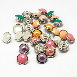 Zinc Alloy Jewelry Snap Buttons, with Resin Beads, Mixed Style, Flat Round, Mixed Color, 12x7mm, Knob: 4.5mm(RESI-R095)