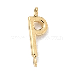 304 Stainless Steel Letter Connector Charms, Real 14K Gold Plated, Letter P, 12x4x2mm, Hole: 1.2mm(STAS-M108-01G-16)