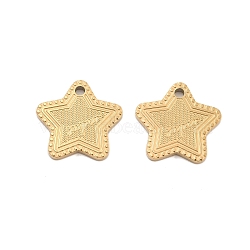 Ion Plating(IP) 304 Stainless Steel Pendants, Star with Word Super Charm, Golden, 15.5x16x1.5mm, Hole: 1.6mm(STAS-S140-18G)