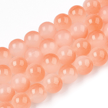 Baking Painted Imitation Jade Glass Round Bead Strands, Two Tone, Coral, 6~6.5mm, Hole: 1mm, about 138~141pcs/strand, 30.71~31.10 inch(78~79cm)