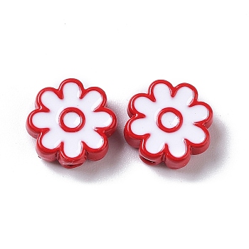 Spray Painted Alloy Beads, with Enamel, Flower, White, 10x3.5mm, Hole: 1.4mm