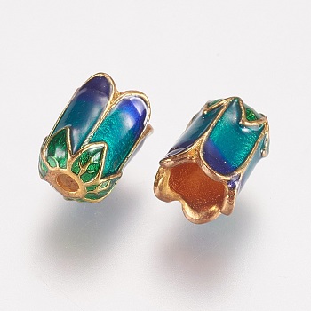 Alloy Bead Caps, with Enamel, 5-Petal, Light Gold, Colorful, 11x8mm, Hole: 2mm