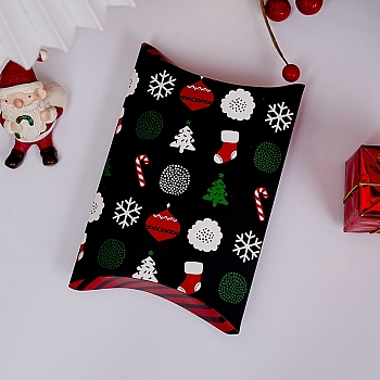 Pillow Paper Bakery Boxes, Christmas Theme Gift Box, for Mini Cake, Cupcake, Cookie Packing, Black, 170x100x28mm