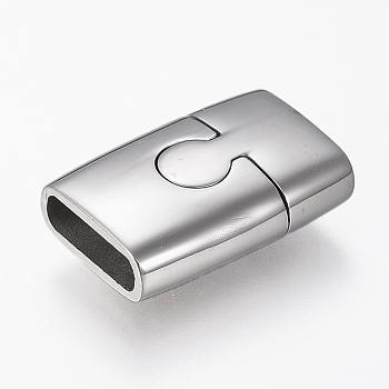 304 Stainless Steel Magnetic Clasps with Glue-in Ends, Matte Surface, Rectangle, Stainless Steel Color, 18.5x12.5x6mm, Hole: 3x10mm