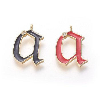 Brass Pendants, with Cubic Zirconia and Enamel, Letter A, Golden, Mixed Color, 23.5x16x1.5mm, Hole: 1.6mm