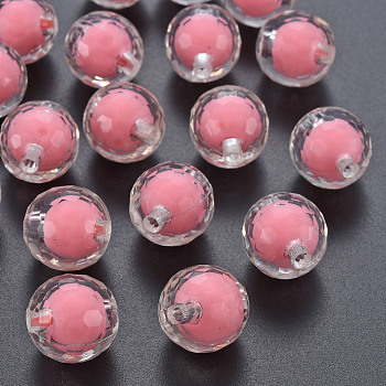 Transparent Acrylic Beads, Bead in Bead, Faceted, Round, Light Coral, 16mm, Hole: 3mm, about 205pcs/500g