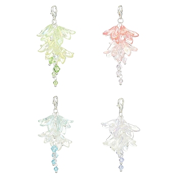 Acrylic & Glass Pendant Decoration, with Zinc Alloy Lobster Claw Clasps, Flower, Mixed Color, 65~66mm, Pendant: 55~56x26.5~28x29.5~30mm, 4pcs/set