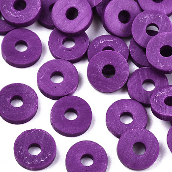 Handmade Polymer Clay Beads, for DIY Jewelry Crafts Supplies, Disc/Flat Round, Heishi Beads, Medium Orchid, 4x1mm, Hole: 1mm, about 55000pcs/1000g