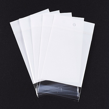 Pearl Film OPP Cellophane Bags, Self-Adhesive Sealing, with Hang Hole, Rectangle, White, 13.7x8cm, Unilateral Thickness: 0.035mm, Inner Measure: 9x8cm, Hole: 6mm