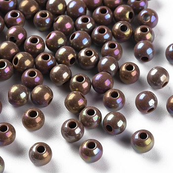 Opaque Acrylic Beads, AB Color Plated, Round, Camel, 6x5mm, Hole: 1.8mm, about 4400pcs/500g