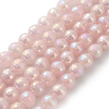 Electroplated Natural Rose Quartz Beads Strands, Faceted, Round, AB Color Plated, 10mm, Hole: 1mm, about 39pcs/strand, 15.16''~15.35''(38.5~39cm)