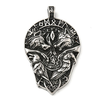 316 Surgical Stainless Steel Pendants, Antique Silver, Wolf, 54x33x5.5mm, Hole: 4.5mm