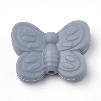 Food Grade Eco-Friendly Silicone Focal Beads, Chewing Beads For Teethers, DIY Nursing Necklaces Making, Butterfly, Gray, 20x25x6mm, Hole: 2mm