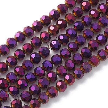 Electroplate Glass Beads Strands, Faceted, Rondelle, Purple, 6x5mm, Hole: 1.2mm, about 95pcs/strand, 20.87 inch(53cm)