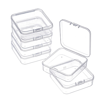 Square Plastic Bead Storage Containers, with Hinged Lid, Clear, 6.4x6.3x2cm