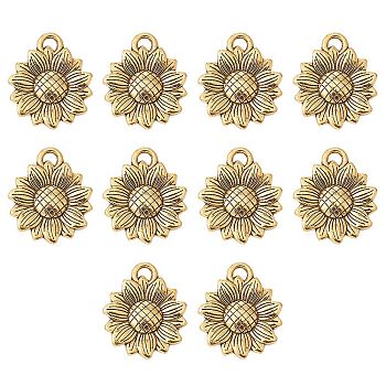 Sunflower Tibetan Style Alloy Pendants, Cadmium Free & Lead Free, Antique Golden, 18x15.5x2.5mm, Hole: 2mm
