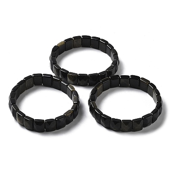 Natural Obsidian Stretch Bracelets, Faceted, Rectangle, 2-3/8 inch(6cm)